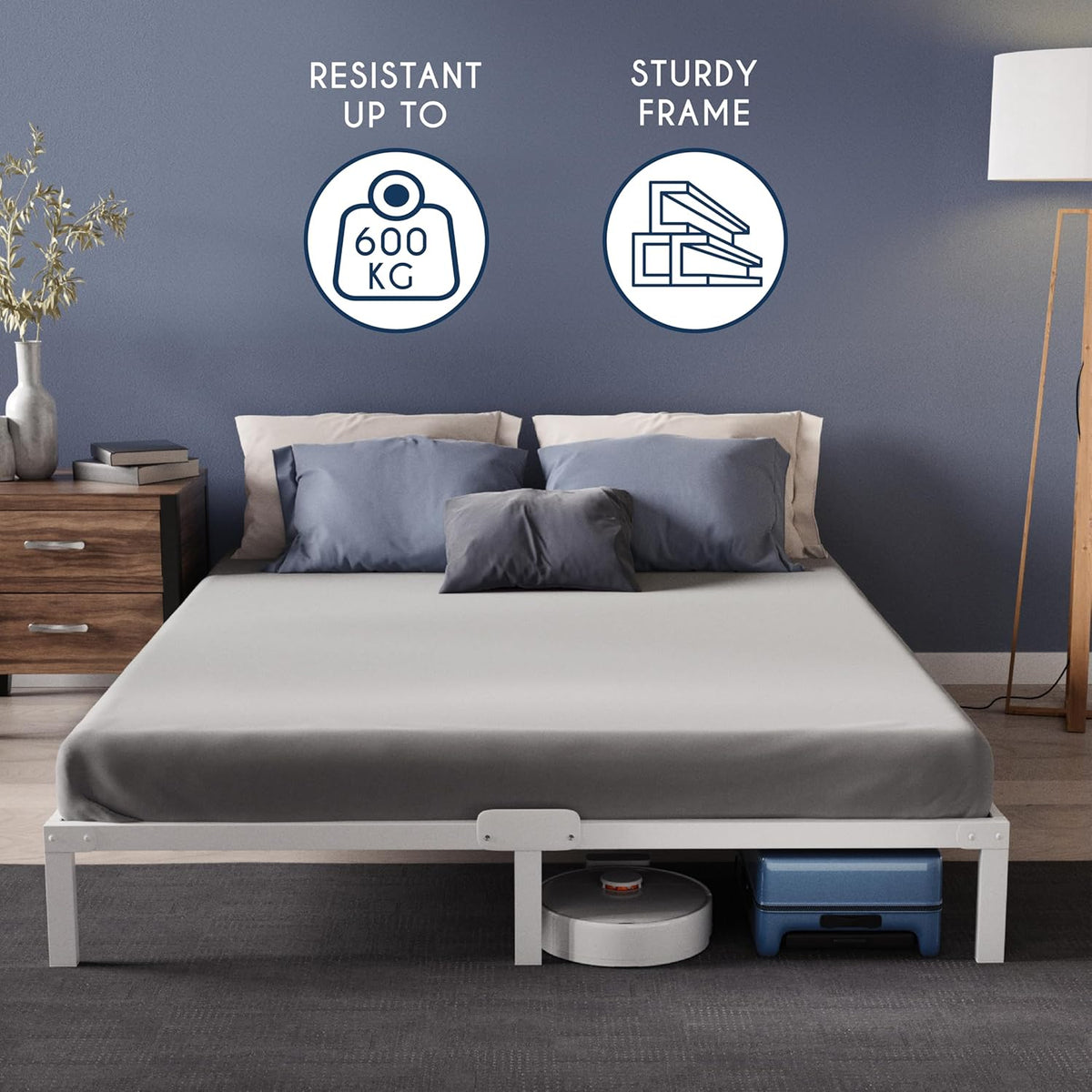 Dreamzie Bedframe 180 x 200 Van Metaal, Bedframe 180 x 200 Voor Matrassen Eenpersoonsbed, Hoogte 35 cm, Robuust, Eenvoudige Montage, Omvangrijke Opbergruimte, Witte Lattenbodem