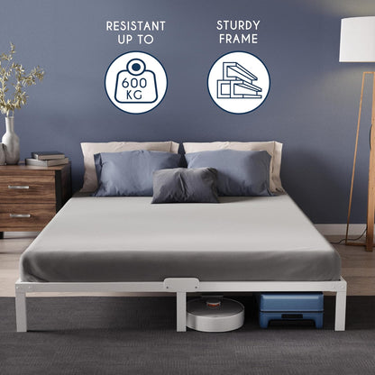 Dreamzie Bedframe 200 x 200 Van Metaal, Bedframe 200 x 200 Voor Matrassen Eenpersoonsbed, Hoogte 35 cm, Robuust, Eenvoudige Montage, Omvangrijke Opbergruimte, Witte Lattenbodem