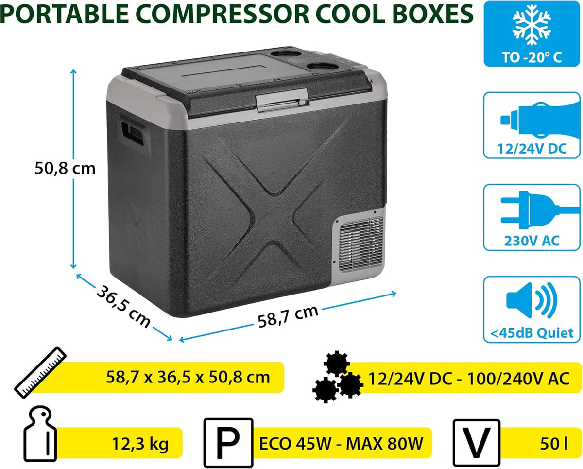 Draagbare Koel- En Vriescombinatie – Mobiele Koelkast – Camping Koelbox – Auto Koelbox – Mini Vriezer – 50 Liter Inhoud – Instelbare Temperatuur -20°C tot +20°C