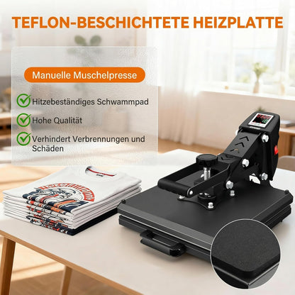 Warmtepers, 38 x 38 cm, transferpers, platte verwarmingspers voor T-shirts, transferpers, industriële digitale sublimatiemachine voor sublimatie op T-shirts voor doe-het-zelf (zwart)