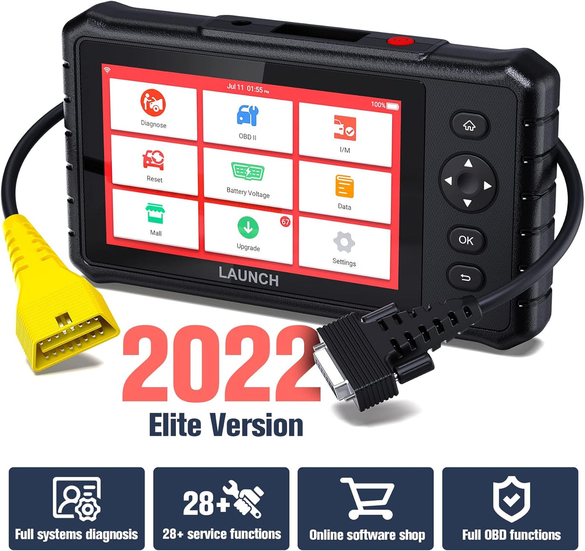 LAUNCH CRP349 OBD2 diagnoseapparaat, autoscanner, alle besturingseenheden + 28 servicefuncties voor meer dan 75 automerken, diagnose van de hoogspanningsbatterij, volledige OBD-diagnosetester met