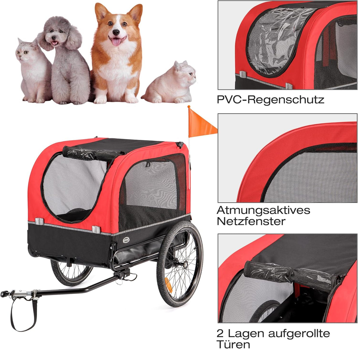 CXWXC Fietskar voor honden, 2-in-1, fietsaanhanger & jogger, hondenwagen met schokdemper, hondenaanhanger, maximale belastbaarheid 40 kg