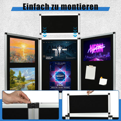 Presentatiebord, 3 + 1 paneel, groot opvouwbaar presentatiebord, 180 x 90 cm, drievoudig gevouwen presentatiebord, display voor beurzen, tafeldisplays, zwart, 180 x 90 cm
