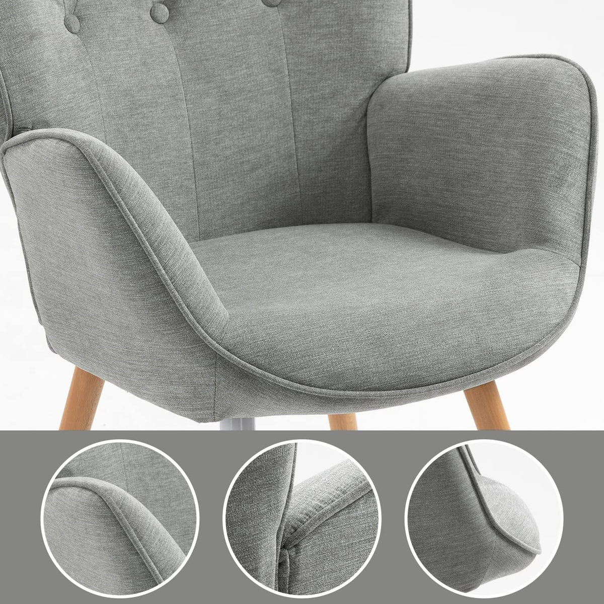 MEUBLE COSY Leunstoelen, relaxstoel, armleunstoel stoel, eenpersoonsbank met gestoffeerde en houten poten voor woonkamer slaapkamer kantoor Vanity, stof, grijs, 68x50x106cm
