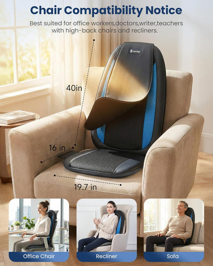 Comfier Shiatsu massagestoelkussen met warmte, shiatsu-massagekussen rugmassageapparaat, ontspanning voor de hele rug, geschikt voor kantoor, thuis en overal daar.