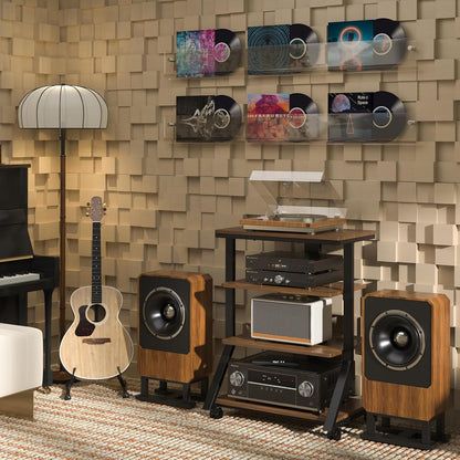 HiFi-rek – Audiorek – Mediameubel – AV-plank – Entertainmentstandaard – 4 niveaus – 8 mm planken, zwenkwielen met vergrendeling