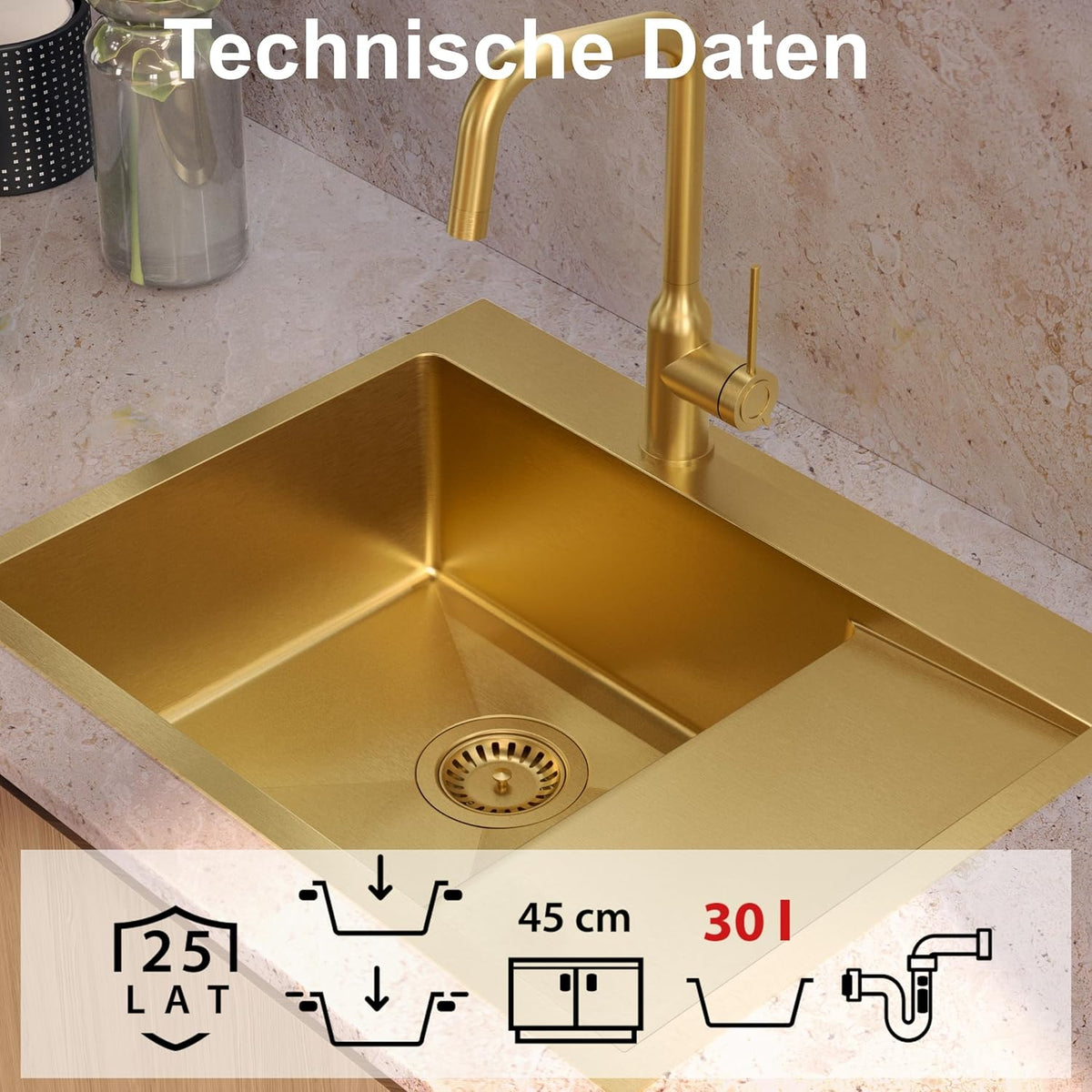 Quadron spoelbak roestvrij stalen spoelbak | afmetingen 62 x 48 x 20 cm kleur: staal | spoelbak Russel 116 enkele wastafel keukenspoelbak met stalen kamer roestvrij stalen spoelbak | met sifon en