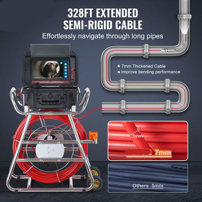Rioolcamera – Inspectiecamera – Endoscoop – Buisinspectiecamera – Zelfnivellerend – 100M Kabel – 10,1 Inch Touchscreen