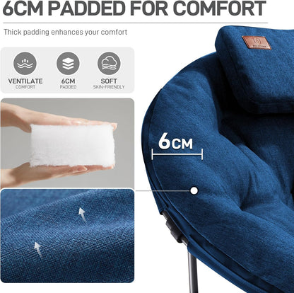 EVER ADVANCED Luxe Moonchair XXL campingstoel, opvouwbaar, 150 kg belastbaar, rond, klapstoel, dik gevoerd, oversized campingstoel met kussen, extra breed, voor outdoor, camping, tuin, balkon, indoor
