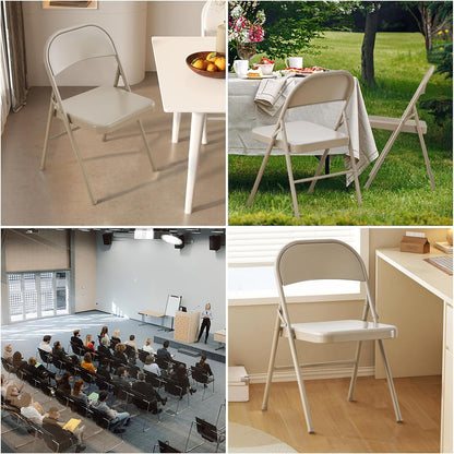KAIHAOWIN Metalen klapstoel - Set van 4 volledig stalen opvouwbare stoelen ruimtebesparend en zwaar belastbaar voor vergadering kantoor bruiloft feest evenementen - beige