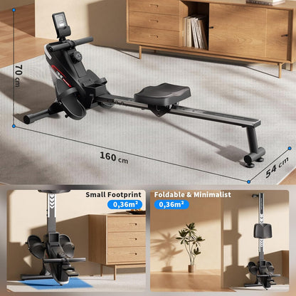 ISE Roeitoestel voor thuis, magnetisch roeitoestel met app en lcd-display en 8 weerstandsniveaus, stil, magnetisch roeitoestel, stil thuisroeitoestel voor cardio-training, indoor-apparaat voor