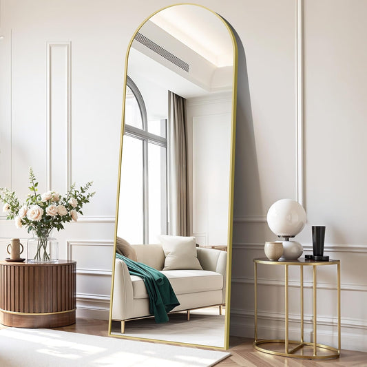 COFENY Boog full-body spiegel, 179 x 65 cm vloerspiegel met gouden frame, gewelfde staande spiegel, grote wandspiegel om te staan, leunen of hangen, vloerspiegel voor slaapkamer, woonkamer