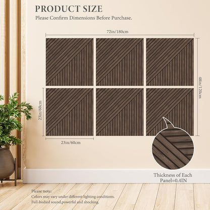Akoestische panelen – Geluidsabsorberende wandpanelen – Geluiddempende panelen – Akoestische wandpanelen – Decoratieve wandpanelen – Donker walnoot – Zelfklevend – 6 Stuks 60 X 60 X 1 Cm