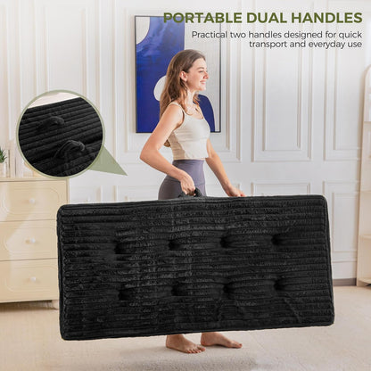 MAXYOYO Opvouwbaar matras 200 * 150 cm, 15 cm gestoffeerd opvouwbaar matras met premium imitatiebont, drievoudig opvouwbare futon slaapbank voor woonkamer/logeerkamer