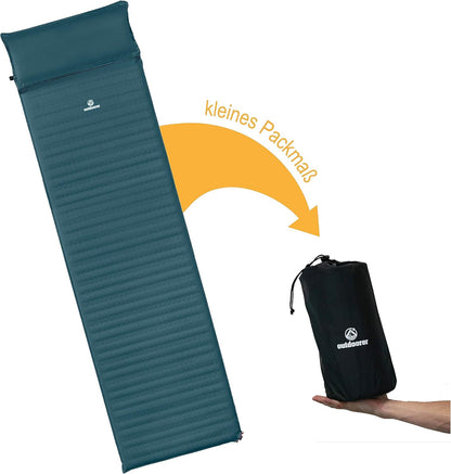 outdoorer XXL Trek Bed Flex Isolatiemat, echte zelfopblaasbare slaapmat met kussen, trekkingmat en campingmat met hoge isolatie tot -11 °C, antislip en waterdichte bodem