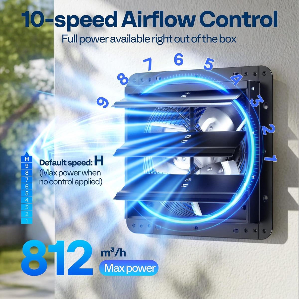 VIVOHOME 250 mm Afzuigventilator met EC-Motor, 10 Verstelbare Snelheden, Muurventilator voor Serre, Kelder, Garage, Keuken