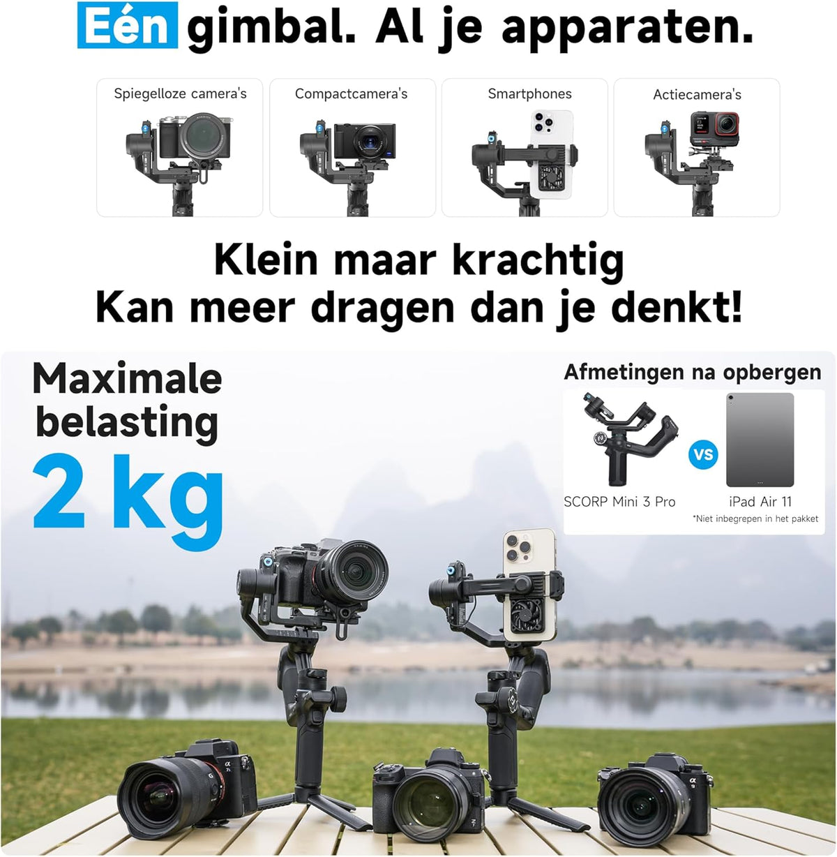 FeiyuTech [Officieel] SCORP Mini 3 Pro – All-in-One 3-Axis Gimbal met afneembare afstandsbediening, voor Camera, Smartphone & Action Cam, Portret & Landschap, Gezichtsherkenning