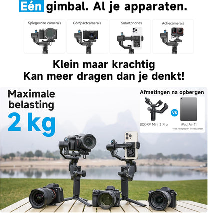 FeiyuTech [Officieel] SCORP Mini 3 Pro – All-in-One 3-Axis Gimbal met afneembare afstandsbediening, voor Camera, Smartphone & Action Cam, Portret & Landschap, Gezichtsherkenning