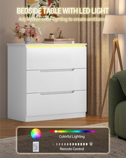 Hzuaneri Chest of Drawers, Side cabinet with LED light strip, Modern style, Suitable for living room and bedroom, 40 x 70 x 80 cm, White DC01303XEU