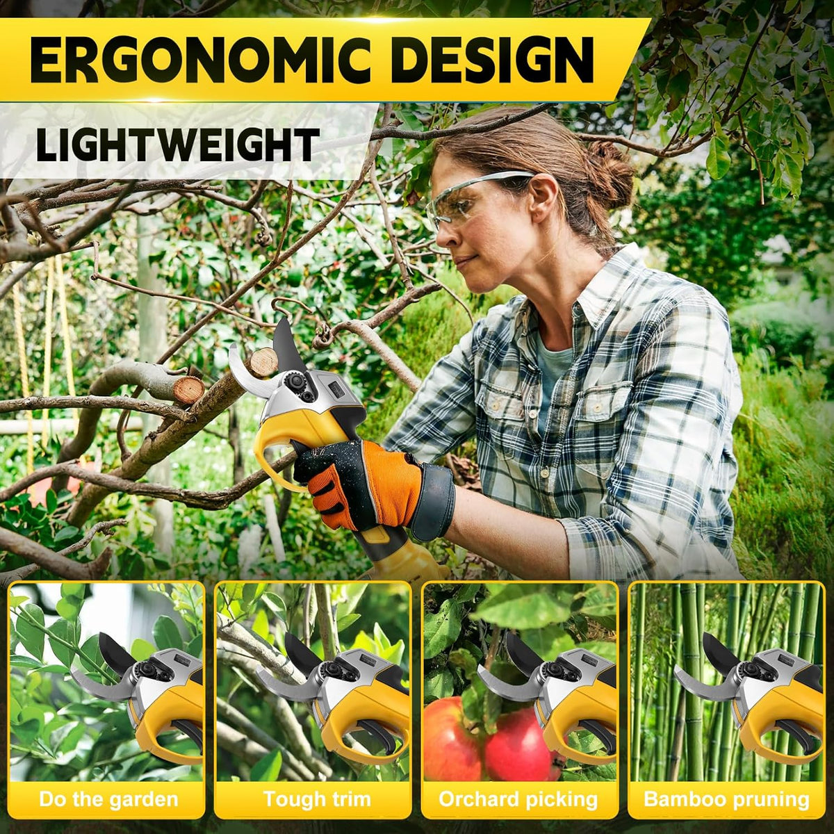 Accu-elektrische takkenschaar, snoeischaar met telescoopstang 45 mm, compatibel met Dewalt 20 V 18 V (zonder batterijen), borstelloze boomschaar, accuschaar met telescoopsteel voor het snoeien van