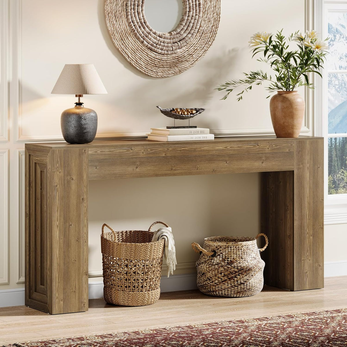 Tribesigns 160 cm Long Console Table, Farmhouse, Narrow Sofa Table Behind the Sofa, for Living Room, Entrance, Hallway, Foyer, Natural Brown