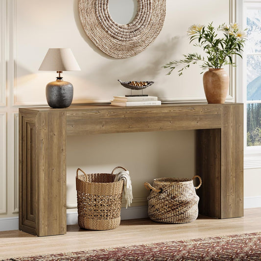 Tribesigns 160 cm Long Console Table, Farmhouse, Narrow Sofa Table Behind the Sofa, for Living Room, Entrance, Hallway, Foyer, Natural Brown