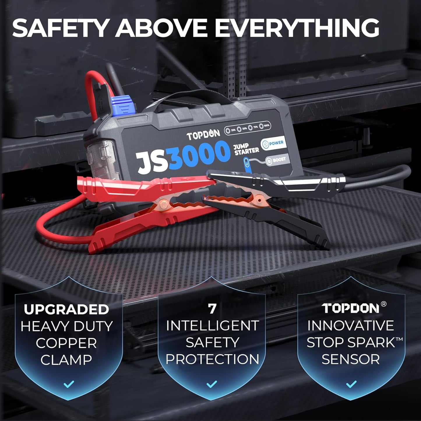 Jump starter voor 12V voertuigen – Auto starthulp – Booster – Accubooster – Startbooster – 3000A Piekstroom – 24000mAh Capaciteit