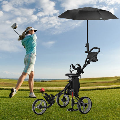 Golf Trolley – Golf Buggy – Golfkar – Golfwagen – Golf Push Pull Cart – Inklapbaar – Lichtgewicht – Verstelbare Handgreep En Zitting – Scorekaarthouder – 3 Wielen – Stevig Frame – Zwart