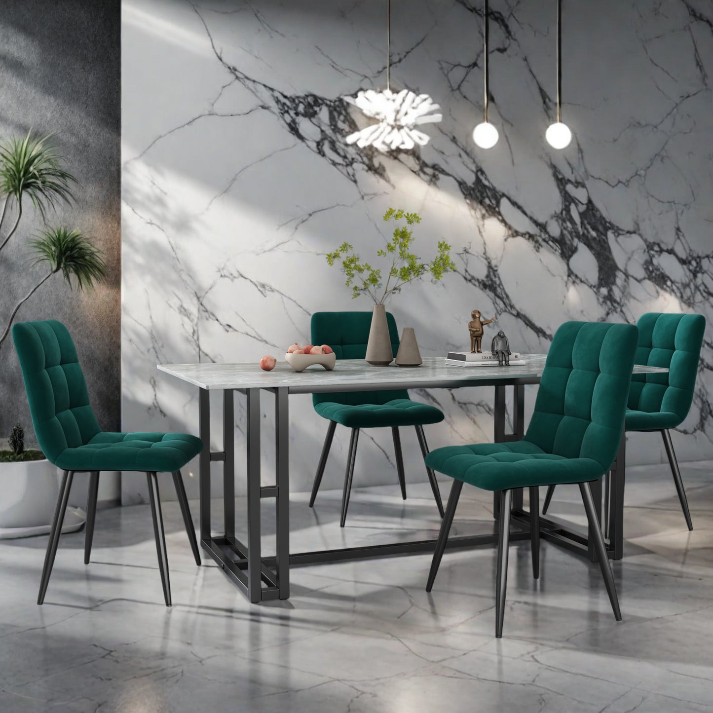 Eetkamerstoel – Dinerstoel – Keukenstoel – Stoel – Kuipstoel – Velvet Bekleding – Metalen Frame – Ergonomisch Comfort – Set Van 4 – Groen