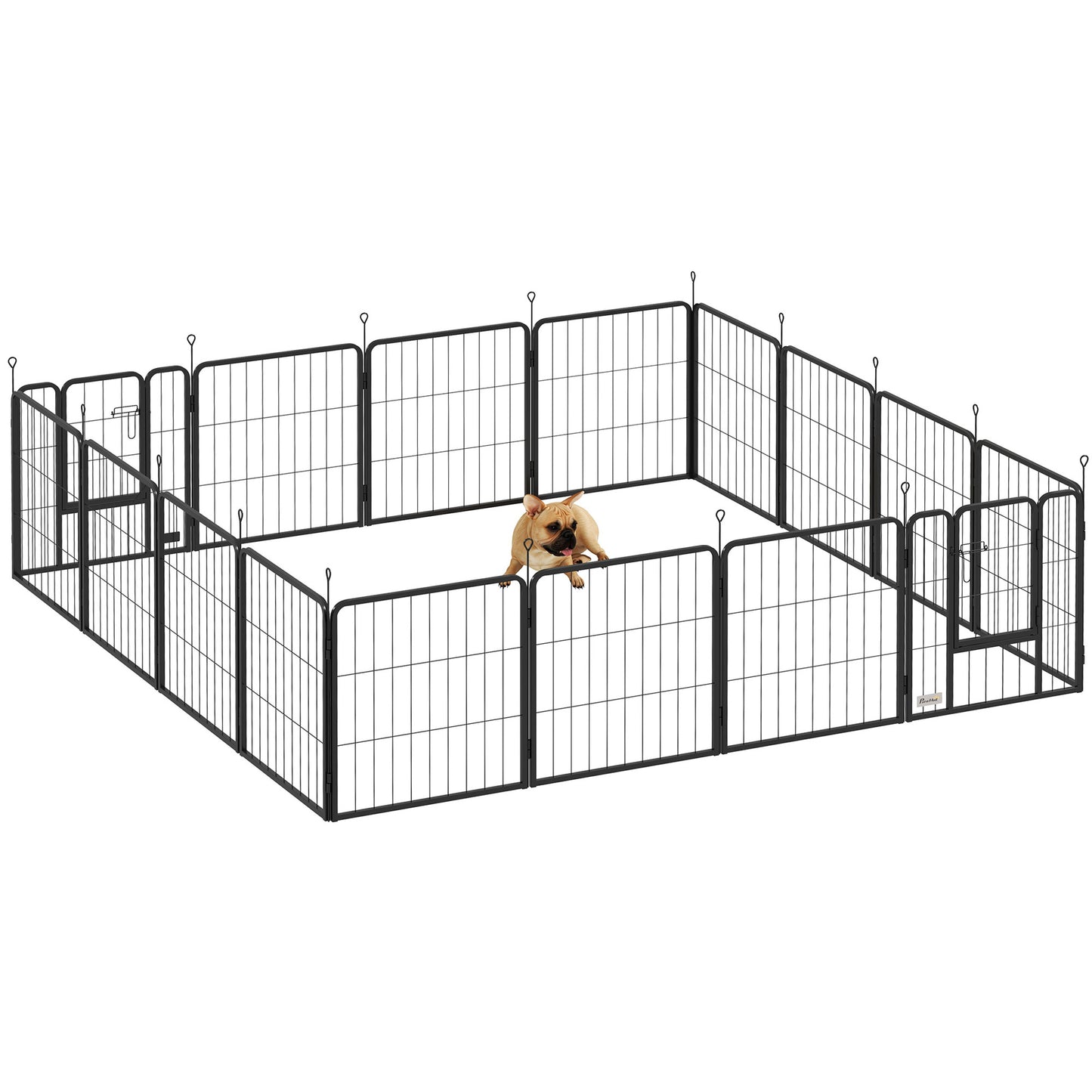 Dierenren – Hondenren – Puppyren – Kattenren – Buitenren – Zwart – Modulair 16 Panelen – Inklapbaar Met Dubbele Deuren – Stevig Met Grondpinnen 60 cm Hoog