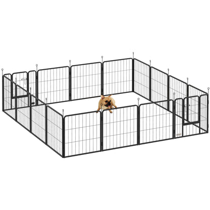 Dierenren – Hondenren – Puppyren – Kattenren – Buitenren – Zwart – Modulair 16 Panelen – Inklapbaar Met Dubbele Deuren – Stevig Met Grondpinnen 60 cm Hoog