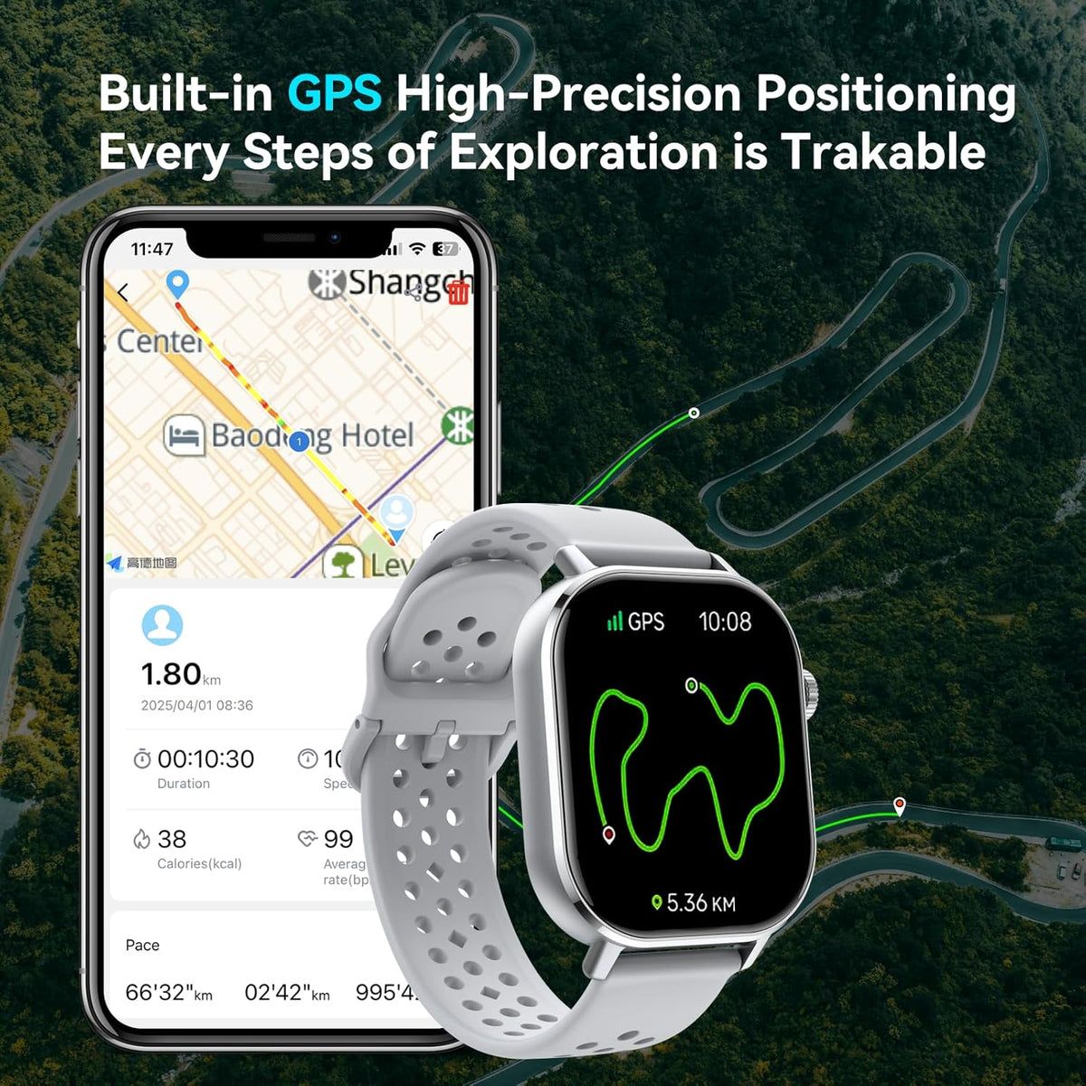 Smartwatch GPS voor dames en heren, 2,06 inch AMOLED 5 ATM smartwatch met oproepen, 110 + smartwatch-modus met stappenteller/slaap/hartslagmeter, sportfitnesstracker voor iOS en Android, grijs