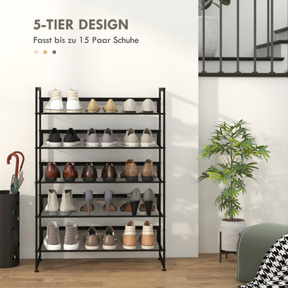 Schoenenrek – Schoenenhouder – Schoenendisplay – Schoenendispenser – Schoenopberger – Compact 5-laags – Ventilerend Metaal – Zwart
