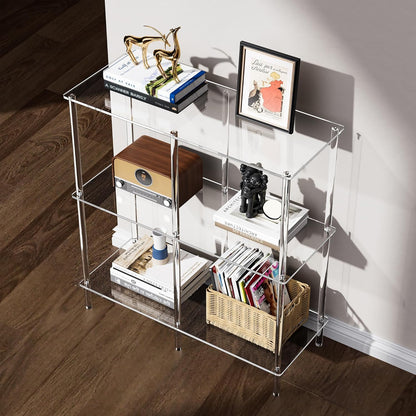 Acryl consoletafel, 3-laags acryl boekenplank boekenkast, vrijstaand, 75 x 30 x 80 cm (transparant)