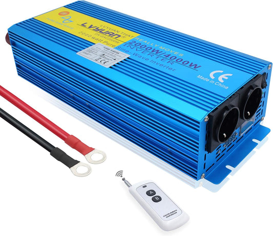 Pure Sine Wave Power Inverter 2000W DC 12V naar AC 240V converter met draadloze afstandsbediening & dubbele EU-stopcontacten voor RV Truck Car