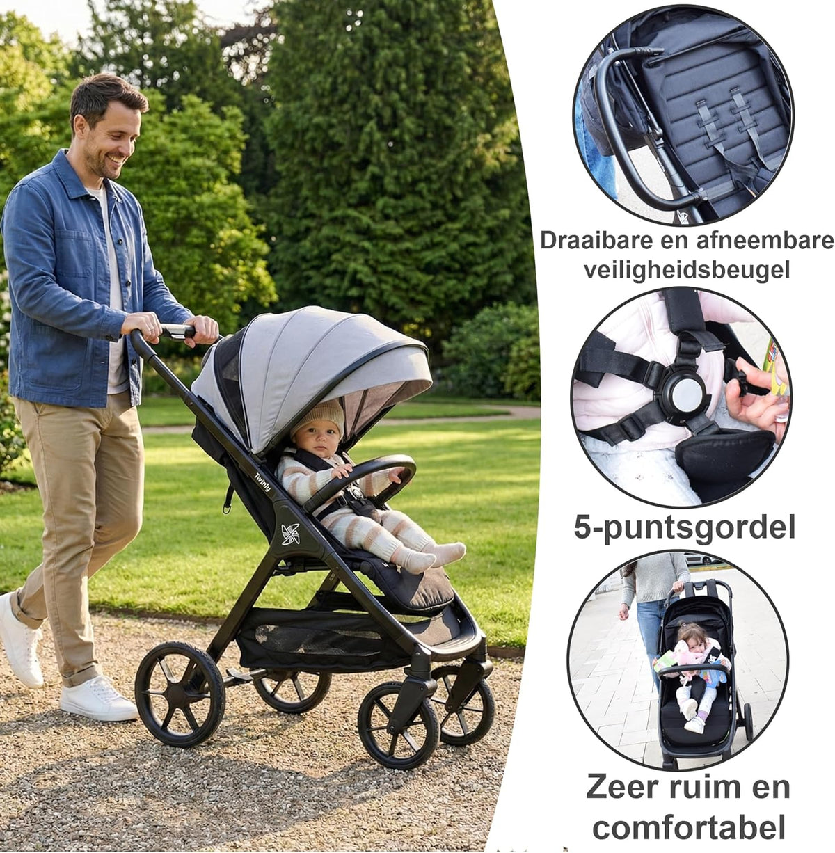 SPACELY, kinderwagen buggy, tot 22 kg, kinderwagen zeer groot en comfortabel, ruime zitting, zeer gemakkelijk op te vouwen buggy, XXL kap met UPF50+ filter, regenbescherming, ligwagen (roze)