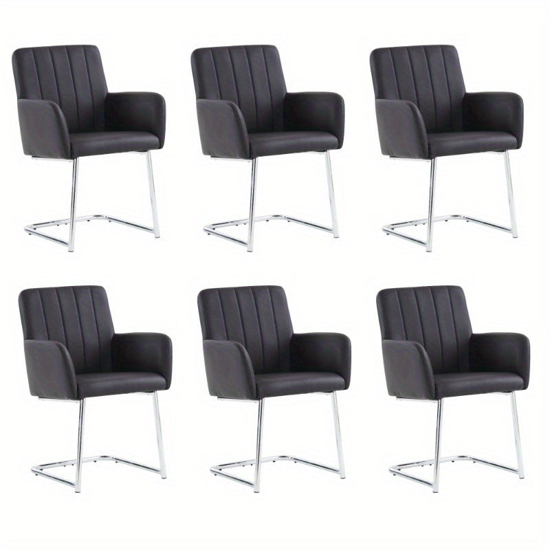 Eetkamerstoelen set – Stoelen – Zwarte Stoelen – Kunstleren Stoelen – Design Stoelen – 6-delig – Verticale Strepen – Zigzag Metalen Poten
