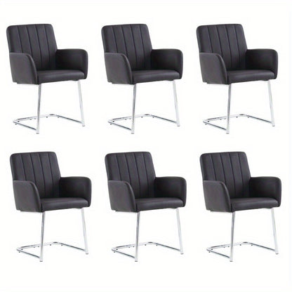 Eetkamerstoelen set – Stoelen – Zwarte Stoelen – Kunstleren Stoelen – Design Stoelen – 6-delig – Verticale Strepen – Zigzag Metalen Poten