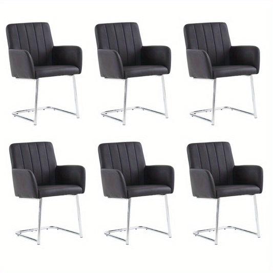 Eetkamerstoelen set – Stoelen – Zwarte Stoelen – Kunstleren Stoelen – Design Stoelen – 6-delig – Verticale Strepen – Zigzag Metalen Poten