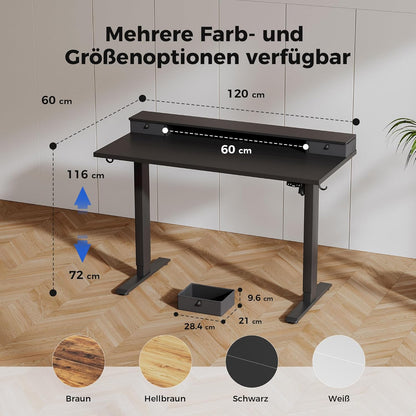 Agilestic In hoogte verstelbaar bureau met twee laden, 120 x 60 cm, elektrische computertafel met geheugenfunctie, kantoor- en thuisbureau, zwart