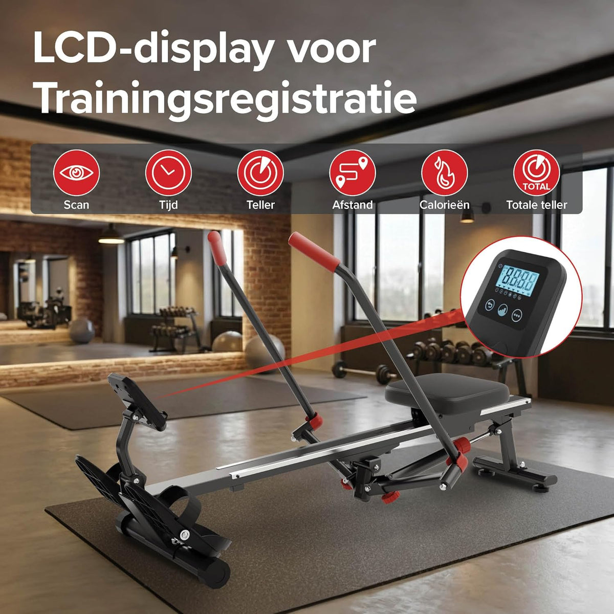 Ultrasport opvouwbare roeimachine voor thuis, 12 weerstandsniveaus, extra stil, tot 110 kg, gecertificeerd, compacte roeitrainer