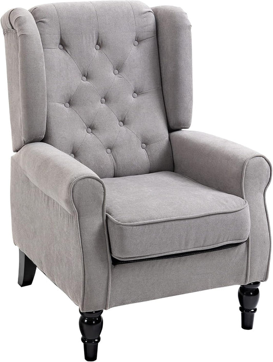 Fauteuil – Relaxstoel – Zetel – Eetkamerstoel – Grijze Polyester Bekleding – Stevige Houten Poten – Afneembare Wasbare Zitkussenhoes
