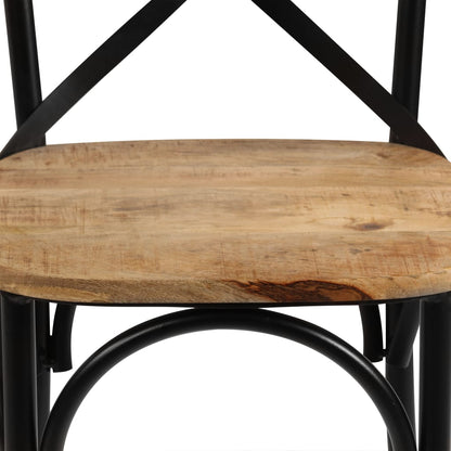 Eettafelstoel – Eetkamerstoel – Stoel – Kuipstoel – Meubel – Massief Mangohout – Zwart Stalen Frame – Handgemaakt – Duurzaam & Stevig