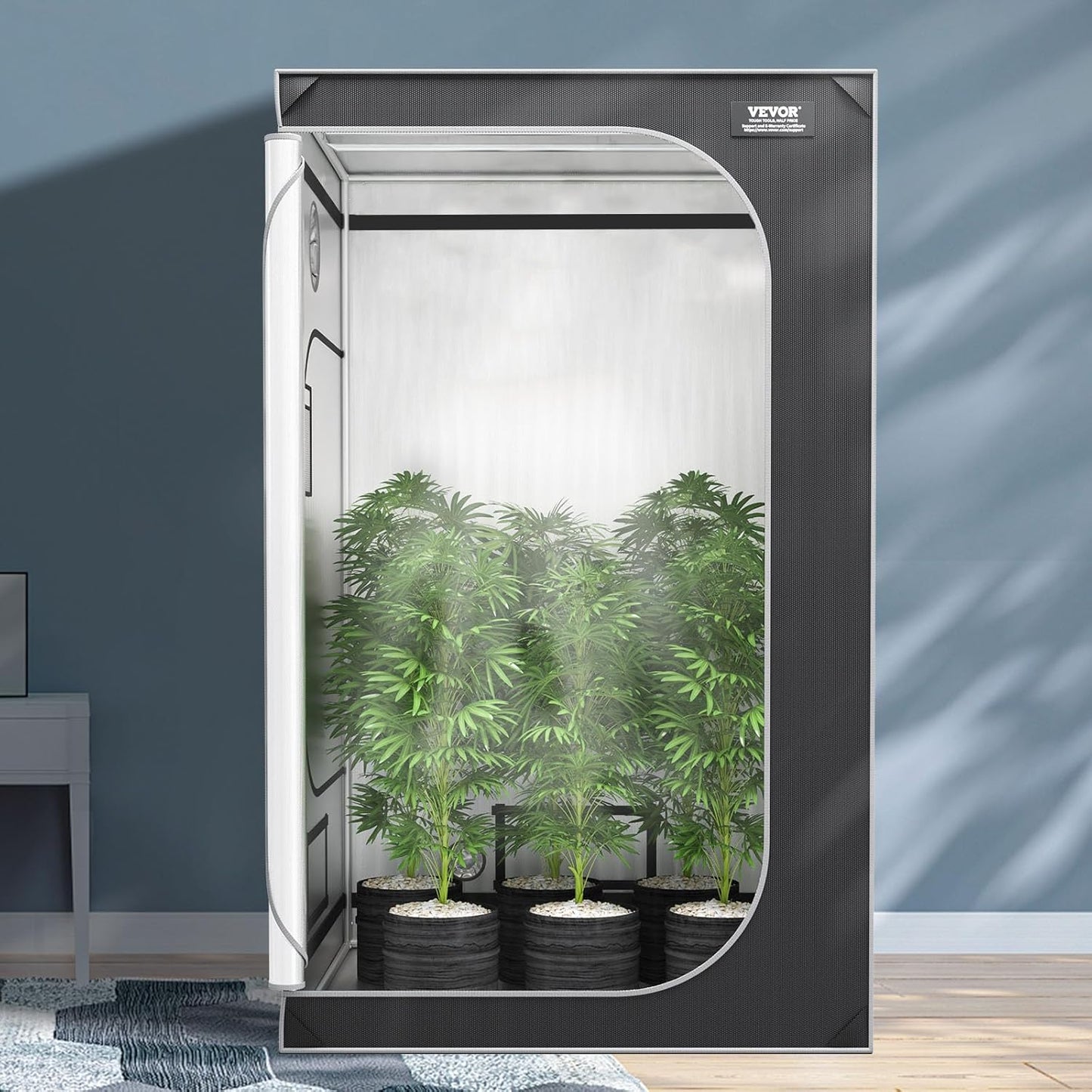 VEVOR Growbox 122 x 122 x 203 cm Greenhouse Made of 22 mm Steel Frame and 2000D Oxford Fabric Grow Tent, 60 kg Load Capacity, Suitable for 200-300 W, Grow Light, Indoor Grow Tent - QUORE