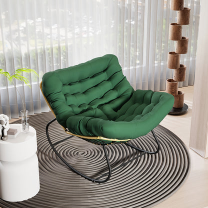 Oversized Wicker Egg Rocking Chair with Beige Cushion - Modern Indoor/Outdoor All-Weather PE Rattan & Metal Frame, Memory Foam Padding, Sturdy Rocker Base - Beige Lounge Chair for Patio, Porch, Balcony, Living Room - Easy-Cle