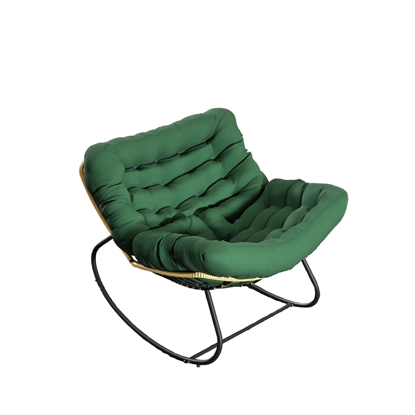 Schommelstoel – Schommelstoel Tuin – Relaxstoel – Fauteuil – Loungestoel – Oversized Design – PE-Rattan Metalen Frame – Memory Foam Kussen – Weerbestendig – Beige
