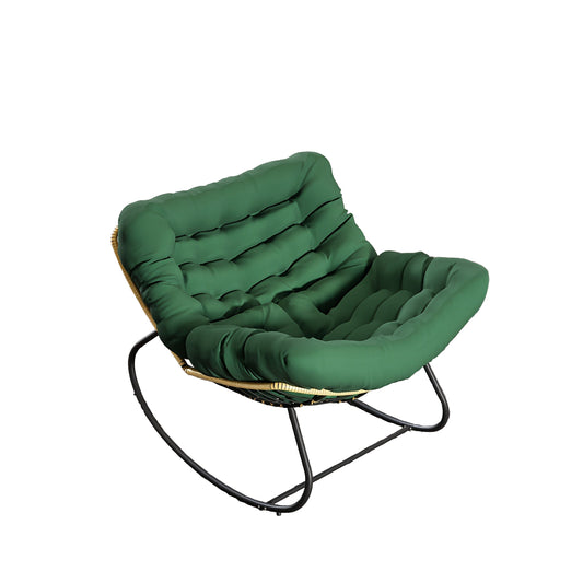 Schommelstoel – Schommelstoel Tuin – Relaxstoel – Fauteuil – Loungestoel – Oversized Design – PE-Rattan Metalen Frame – Memory Foam Kussen – Weerbestendig – Beige
