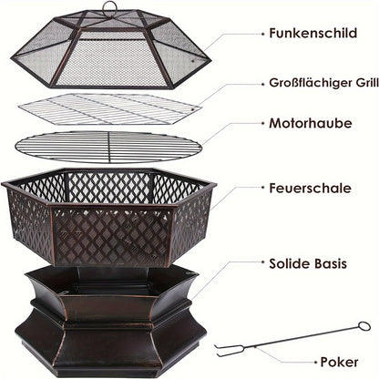 Vuurkorf – Vuurschaal – Tuinhaard – Buitenhaard – Kampvuurkorf – 66 cm Zeshoekig Design – Duurzaam IJzer Met Hittebestendige Coating