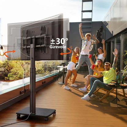 FITUEYES tv standaard verrijdbaar met hout-voet voor 32-55 65 70 inch, Draaibaar & Hoogte verstelbaar tv stand op wielen, universal vloerstandaard trolley met wheel Max VESA 600x400mm