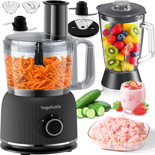 1500 W keukenmachine en mixer combinatie, 2,5 l hakmolen voor vlees, groenten en deeg, 2 l blender met glazen reservoir, 2 snelheden en pulsfunctie voor smoothies, sap enz.